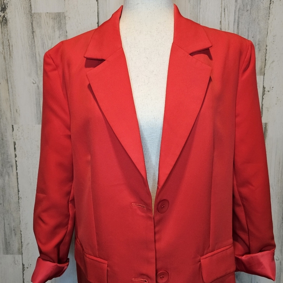 Sophie & Trey Womens Red Double-Breasted Blazer Jacket Size Large Modern Classic - Picture 2 of 14